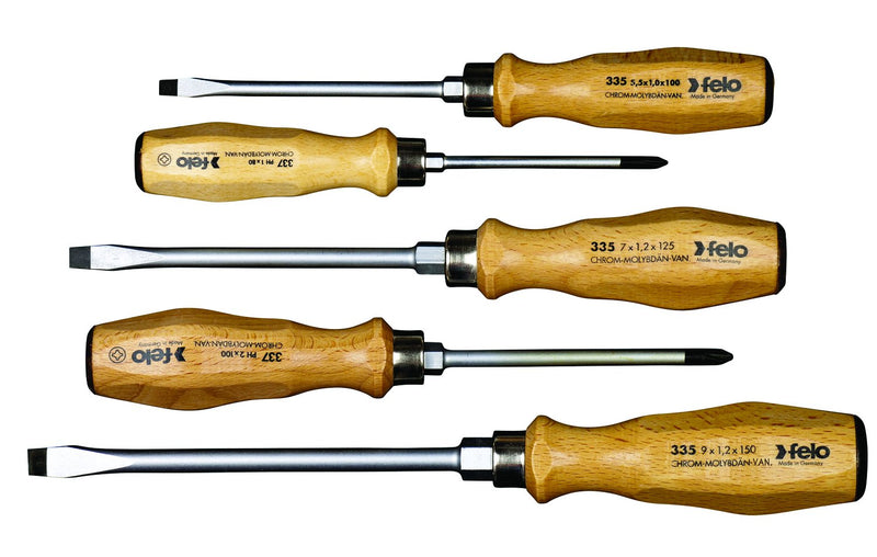 5 pc Slotted & Phillips Wooden Handle Screwdriver Set